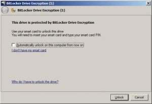 BitLocker za odklep pogona zahteva pametno kartico s certifikatom.